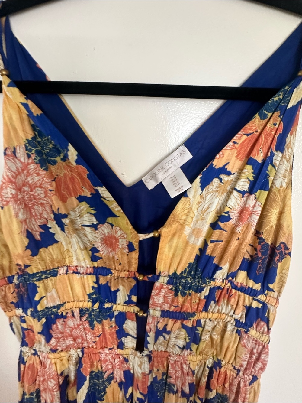 NWOT Caroline Constas Yellow & Blue Floral Maxi Dress - Size L - Picture 4 of 11